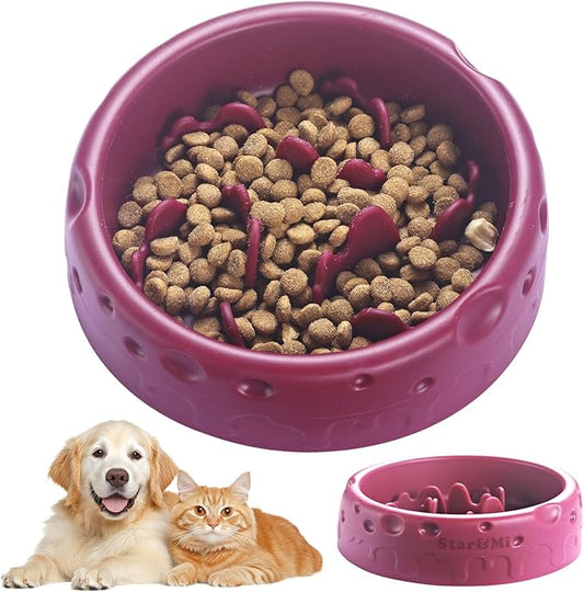 Silicone Slow Feeder Dog Bowls & Cat Bowls, 2 Cups Small Pet Food Bowl with Non-Slip Suction Base, Food-Grade Safe Puzzle Feeder for Small & Medium Dogs & Indoor Cats - Dishwasher & Microwave Safe
