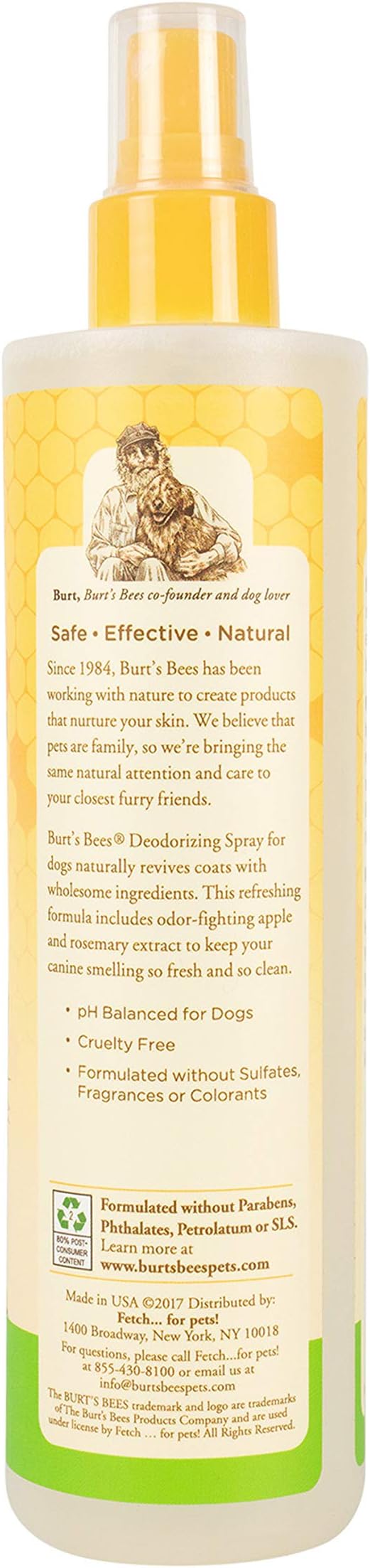 Burt's Bees for Pets Deodorizing Spray for Dogs with Apple and Rosemary, 99.7% Natural Origin Formulas, Waterless Canine Cleanser - Gentle Dry Shampoo for Pups, 2pk, 10 oz