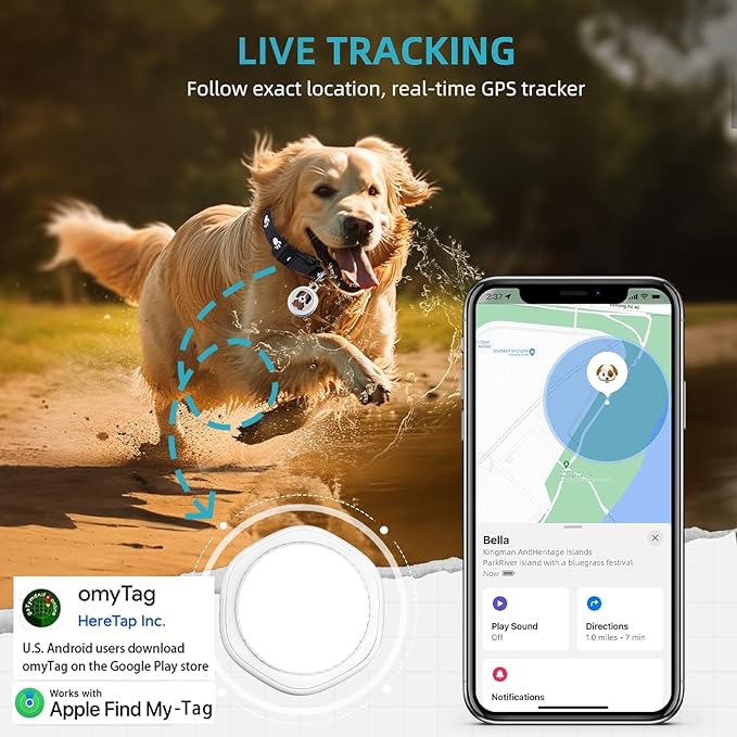 Dog Tracker-Airtag Dog Collar-Android Airtag-GPS Tracker for Dogs-Pet Tracker | Android and iOS Universal | No Charging Required | No Monthly Fee