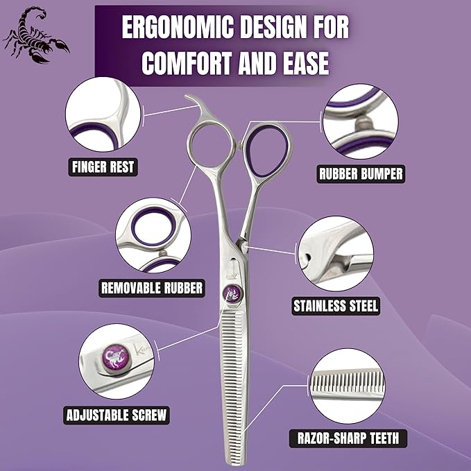 Kenchii Scorpion 46 Tooth Thinning Scissors for Dogs and Pets - Premium Steel Scissors for Dog Grooming - Dog Shears Pet Grooming Accessories - Pet Hair Trimming Scissor