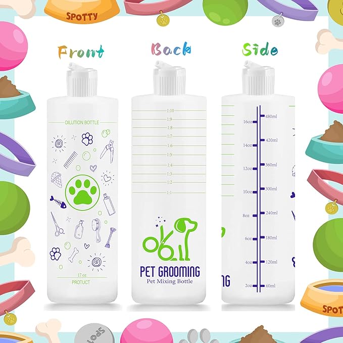 4 Pack Pet Shampoo Dilution Bottles, Specialties Mixing Bottle for Concentrated Dog Shampoo, Mixing Bottle for Dog Grooming Shampoo and Conditioner Grooms (4)