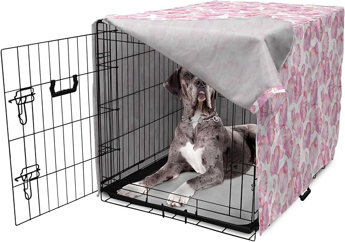 Ambesonne Watercolor Flowers Dog Crate Cover, Pastel Petals Romantic Rose Leaf Botanical Beauty Essence, Easy to Use Pet Kennel Cover for Medium Large Dogs, 48 Inch, White Pink