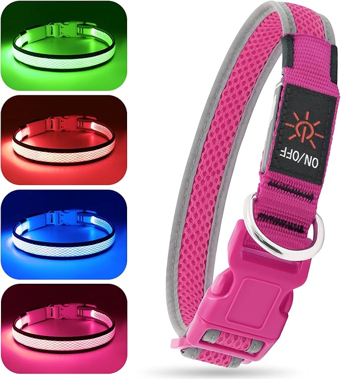 BSEEN Light up Dog Collar Lights for Night Walking - Waterproof LED Dog Collar Light Rechargeable Glow in The Dark Dog Collars for Small Dogs (Pink, Small)