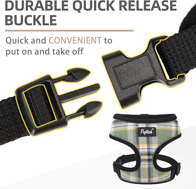 PUPTECK Soft Mesh Dog Harness and Leash Set Pet Puppy Cat Comfort Padded Vest No Pull Harnesses, Green/Yellow, XS