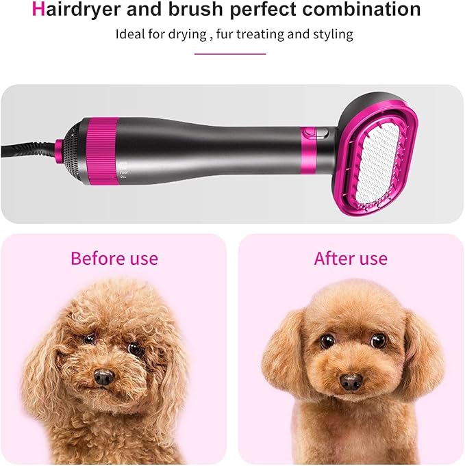 Pet Hair Dryer, 2-in-1 Dog Hair Blower with Brush, 3-Modes Blow Professional Home Grooming Drying for Small Large Cat Puppy Purple