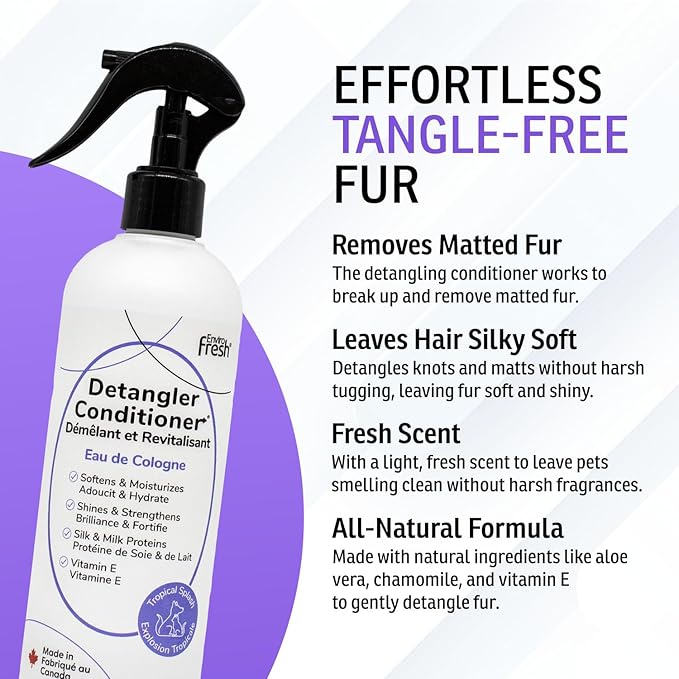 Dog Hair Detangler Conditioner by EnviroFresh, Shine & Stengthens, All Natural, Leave-in Conditioner,Coat Detangler, Matted Dog Hair, Fresh Scent