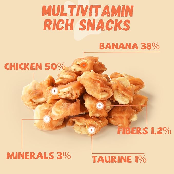 Chicken Wrapped Banana Slices Dog Treats Small Dogs, Healthy Rawhide-Free Low Fat Soft Training Snacks Chews with Taurine
