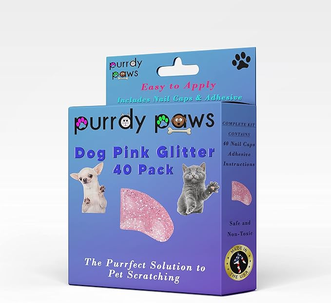 40 Pack Soft Nail Caps for Dog Claws Pink Glitter Jumbo