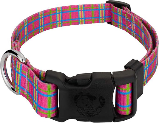 Country Brook Petz - Deluxe Bubblegum Pink Plaid Dog Collar - Made in The U.S.A. - Plaid and Argyle Collection Featuring Charming Designs (5/8 Inch, Small)