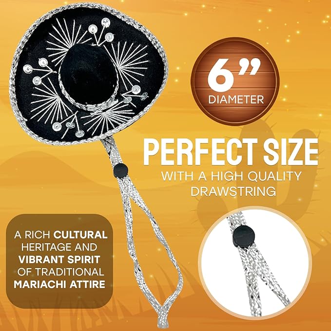 Mini Mariachi Hat 6 inch Black Sombrero for Fiesta Themed Parties for Small Dog/Cat Costume