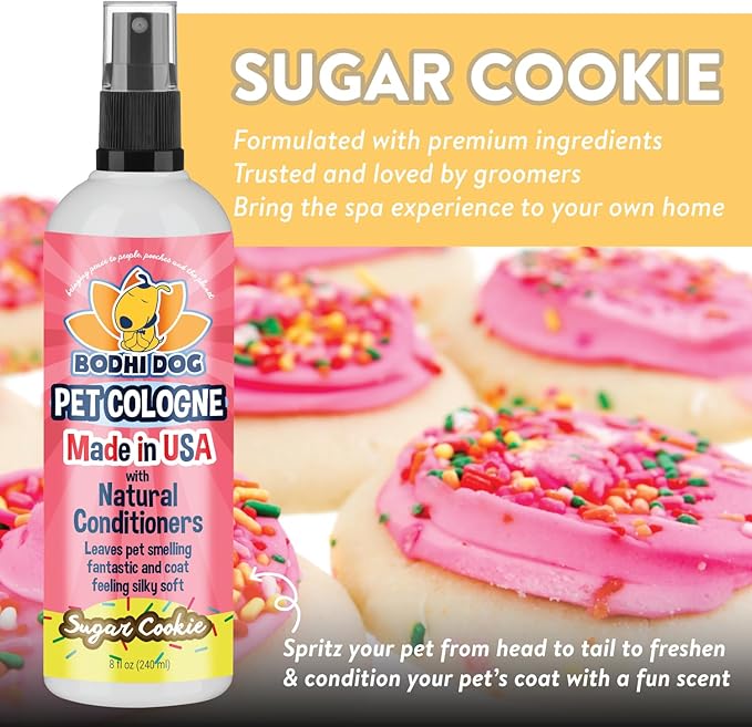 Bodhi Dog Natural Dog Cologne (Sugar Cookie) - Premium Scented Deodorizing Pet Perfume with Conditioner for Dogs & Cats - Keeps Pets Fresh & Clean - Gentle and Safe Formula, Made in USA (8 Fl Oz)