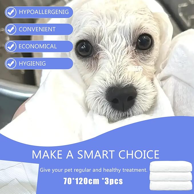 Disposable Pet Bath Towel,3 PCS Portable Pet Grooming Towels,27.5 x 47.2 inch Convenient Pet Cleaning Towel Pet Drying Towels,Absorbent Bath Towel for Large Dog