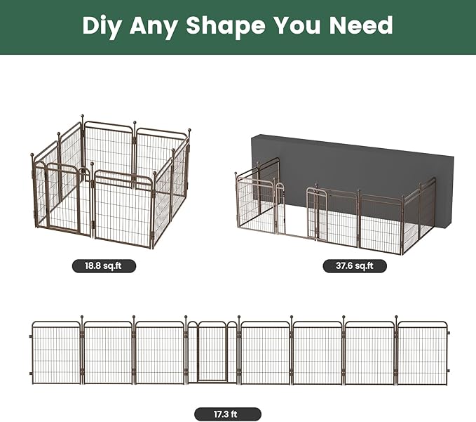 Gardner Pet Dog Playpens, 32" H 8 Panels Dog Pen Outdoor/Indoor Dog Fence Exercise Pen for Small/Medium/Large Dogs, Foldable Pet Play Yard Gate with Gravity Automatic Lock, Pet Playpen, Brown