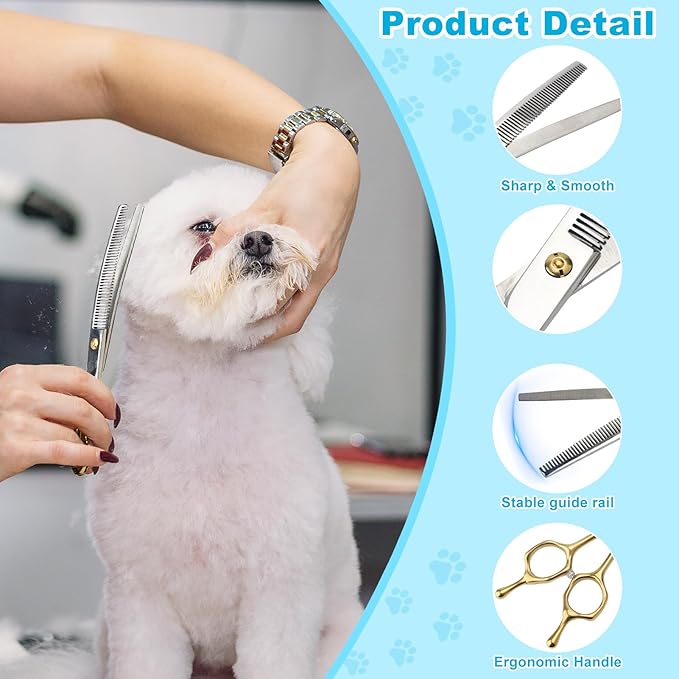 Curved Thinner Dog Grooming Scissors, 7 Inch 42 Teeth Stainless Steel Pets Grooming Scissors, Professional Pet Shears for Groomer, Long Hair Cutting for Animals (Curved Thinning A)