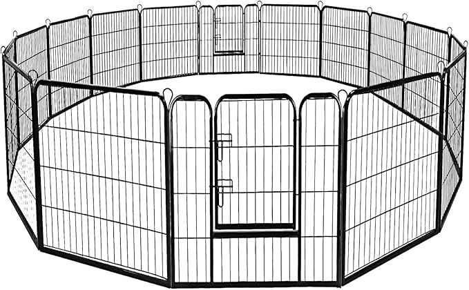 Giantex 40inch 16 Panel Pet Playpen with Door, Foldable Dog Exercise Pen, 13ft x 8ft Configurable Freestanding Cat Duck Chicken Rabbit Fence, Outdoor & Outdoor, Metal Pet Exercise Fence Barrier Kennel