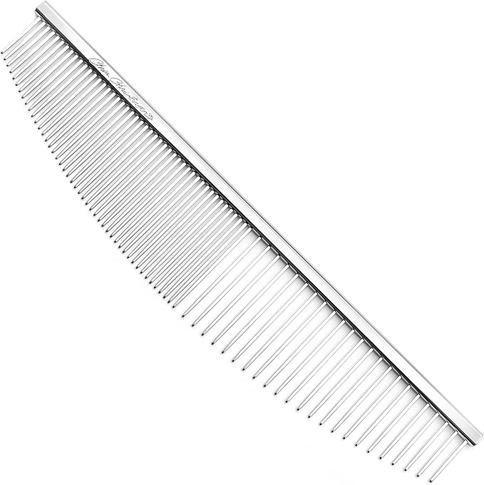 Chris Christensen 00C 6.5 in Crescent Coarse/Fine Finishing Butter Comb, Groom Like a Professional, Rounded Corners Prevent Friction and Breakage, Solid Brass Spin with Steel Teeth, Chrome Finish