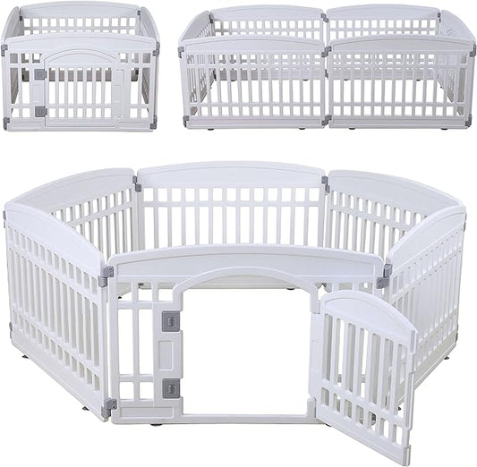 Pet Playpen for Dogs Heavy Plastic Puppy Exercise Pen Indoor Outdoor Small Pets Fence Puppies Folding Cage 6 Panels for Puppies and Small Dogs House Supplies (White 6*Panel)