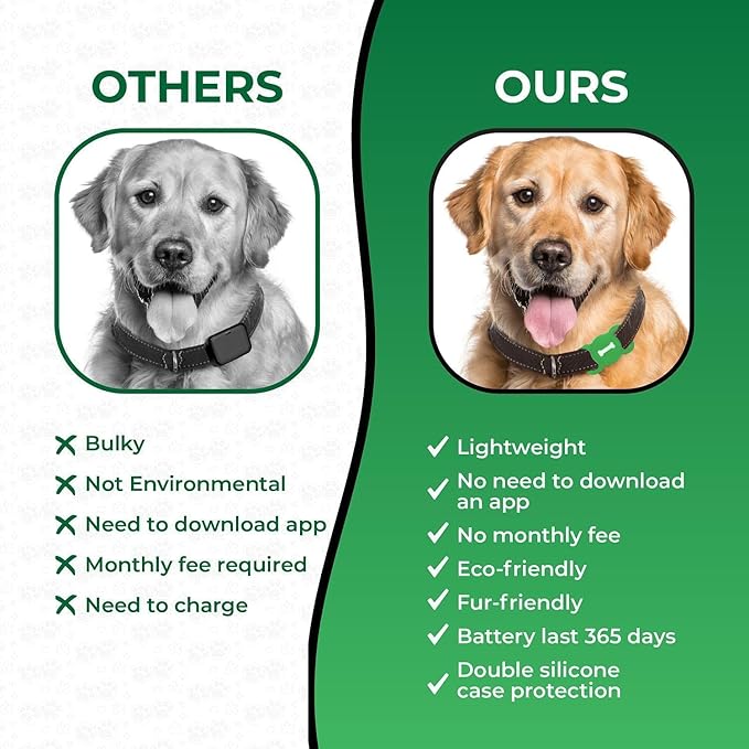 Smart Pet Tracker, Dog Tracker with Black Collar Holder, Smart Tag for Seamless Location Tracking, No Monthly Fee, MFi Certificated, Work with Find My, No GPS Tracker, iOS Only (Green)