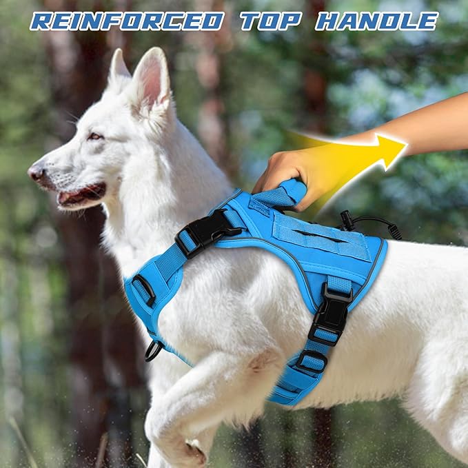 WINGOIN Blue Tactical Dog Harness for Large Medium Dogs No Pull Adjustable Pet Harness with Handle Reflective K9 Military Service Dog Vest for Walking Hiking Training (M)