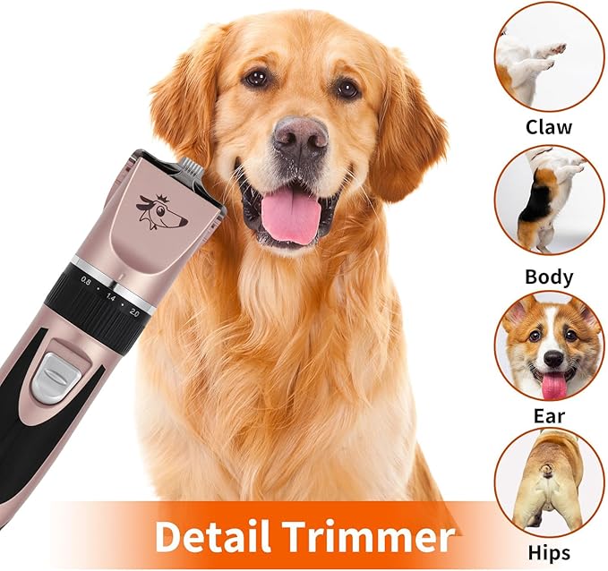 Aovdy Dog Clippers Grooming Kit Dog Shaver Clippers Hair and Paw Electric Cleaning Hair Clippers Set for Dogs Cats Rabbit (Rose Gold, Scissor Set+Foot Shaving Blade)