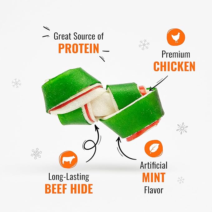 Good 'n' Fun Triple Flavor Mini Bones Chews for Dogs, 6 Count, Treat Your Small Dog to Holiday Chews Made with Real Beef Hide, Chicken and Artificial Mint Flavor