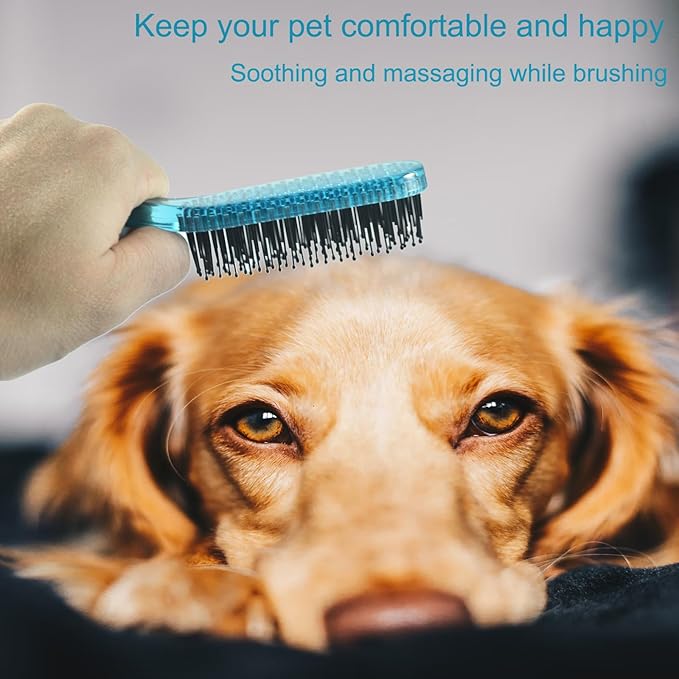 Dog Grooming Bath Brush, Pet Instant Detangler Pin Brushes, Soft Silicone Shampoo Soothing Comb for Wet Dry Long Short Haired Small Dogs & Cats Massaging, Deshedding Shower Scrubbing, Blue