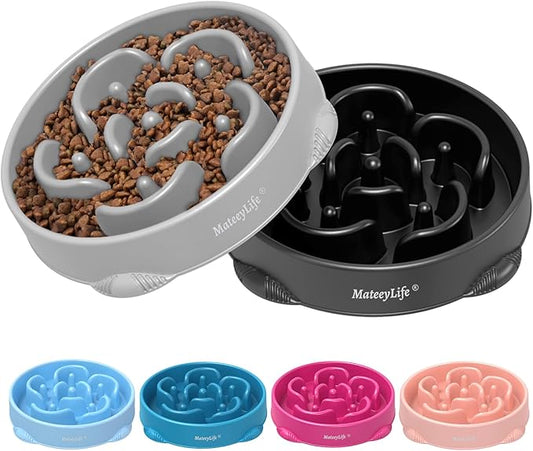 MateeyLife Large Slow Feeder Dog Bowls 2PCS, Anti-Choking Puzzle Dog Food Bowls, Anti-Slip Interactive Feeding Slow Down Eating, Bloat Stop Maze Dishes for Large Breeds 4 Cups Gray&Black