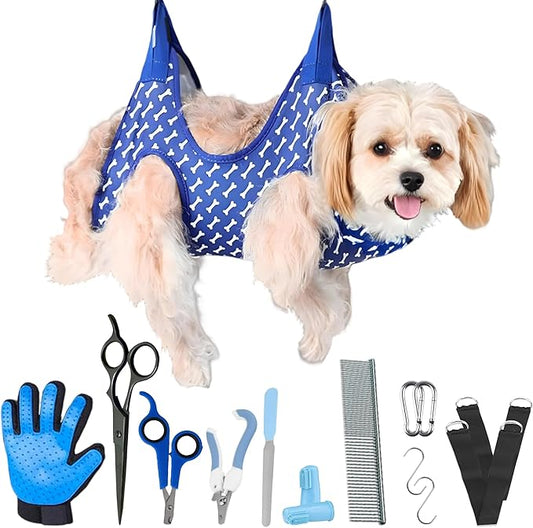 Dog Grooming Hammock, Gromming Hammock for Small and Medium Dogs, Dog grumming suplies kit, Dog Grooming Hammock Harness for Cats & Dogs, Grooming Hammock Set 15 pcs (Small)