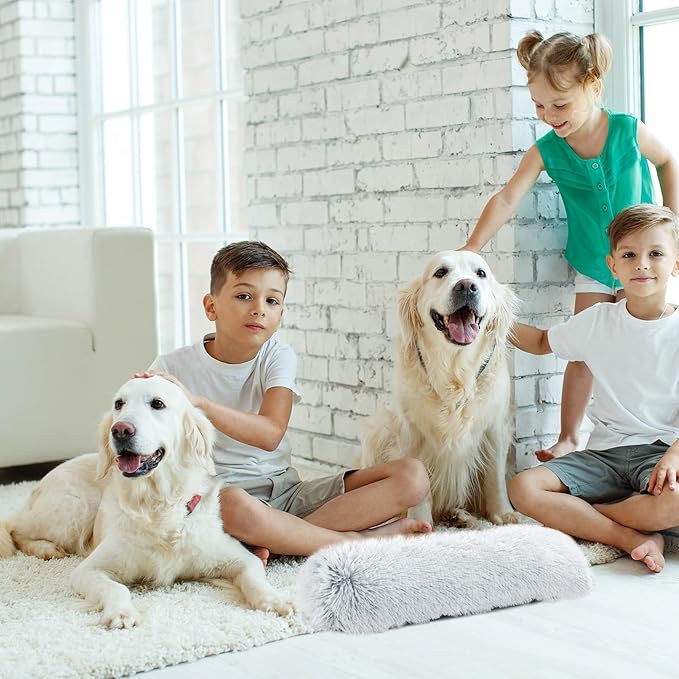 HOMBYS 25" Length Dog Pillows for Large and Medium Dogs, Soft Faux Fur Claming Dog Nek Pillow for Improving Anxiety Reduce, Machine Washable Pet Pillow for Cats, Plush Pet Toy (Light Grey, 25"x8"x4")