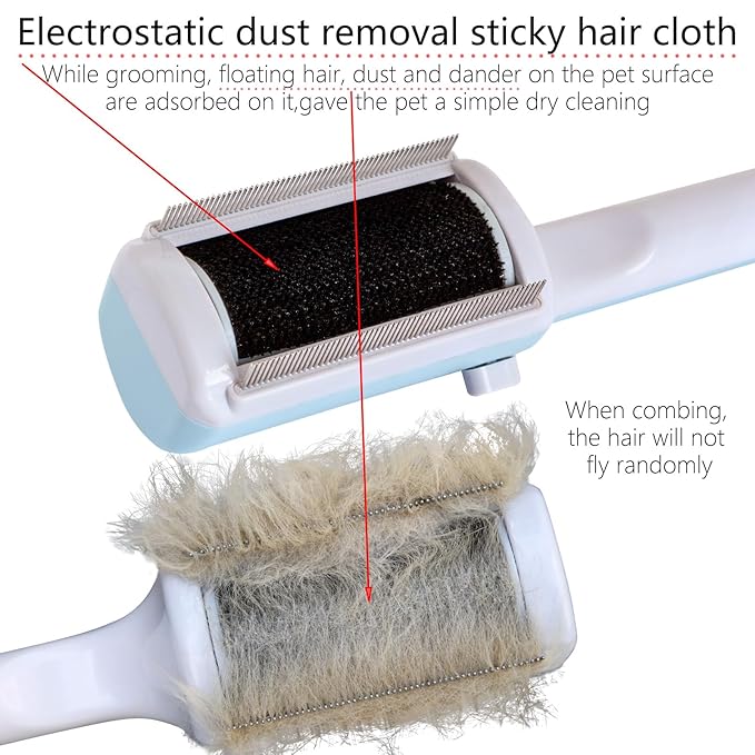 Pet Dry Cleaning Brush for Short or Long Haired Cats/Dogs, Dog Fur Remover, Sticky Brush for Shedding and Grooming, Cat Brushes for Indoor Cats,Rabbit Comb (blue)