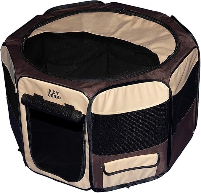 Pet Gear Travel Lite Portable Play Pen/Soft Crate with Removable Shade Top for Dogs/Cats/Rabbits, Easy-Fold + Built-in Stay Fold Band, Durable 600D Fabric, Indoor/Outdoor, 3 Sizes, Sahara, 29-Inch