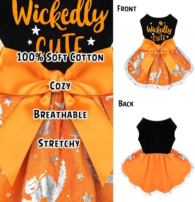 Dog Halloween Costumes Dog Dresses, Halloween Costumes for Dogs Funny Puppy Dress with Bow for Small Large Dogs, Pumpkin Witch Bat Pet Costume Halloween Christmas (Medium, Wickedly Cute)