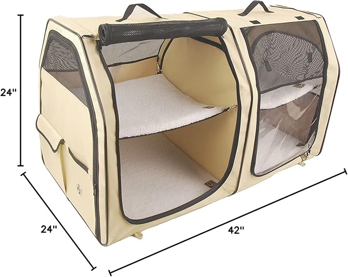 Cat Show House Portable Dog Kennel (Shelter) Red/Cream/Tan, X-Small, Model:2119-Cream-Double