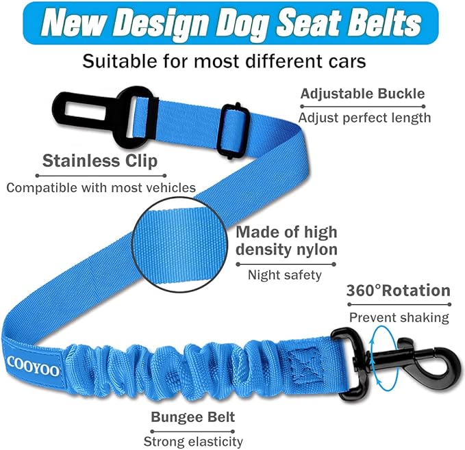 COOYOO Dog Seat Belt,3 Piece Set Retractable Dog Car Harness Adjustable Dog Seat Belt for Vehicle Nylon Pet Safety Seat Belts Heavy Duty & Elastic