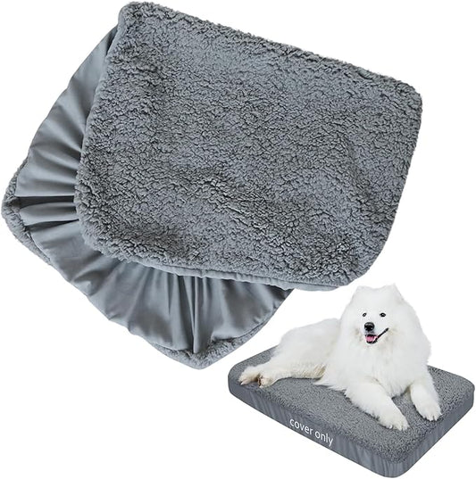 Dog Bed Covers Soft Plush Replacement Washable, Waterproof Dog Bed Liner Grey, Dog Mattress Cover, Pet Bed Cover 54x44 Inches, for Dog/Cat, Cover Only