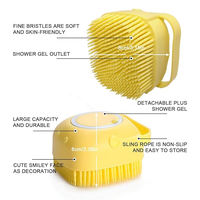 BLMHTWO Pet Bath Brush Dog Scrubber for Bath Pet Shampoo Brush Dog Bathing Brush Pet Bubble Brush with Silicone Loop Handle for Long Short Haired Dogs and Cats Yellow