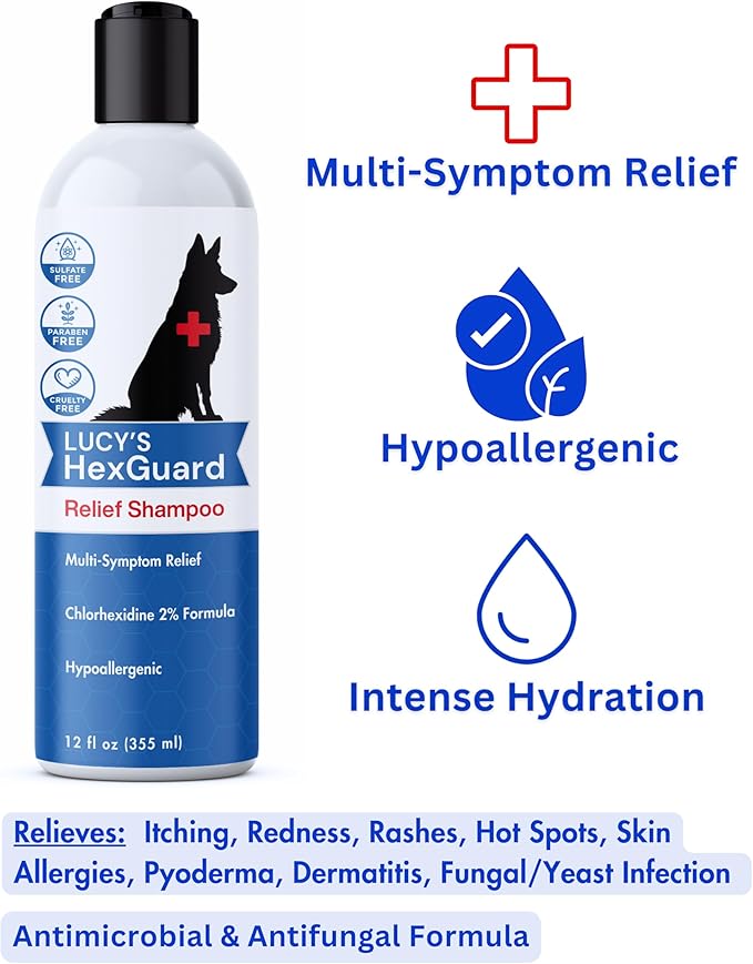 Lucy's Pet Skin Irritation Relief Shampoo - Soothes Rashes, Hot Spots, Skin Allergies, Pyoderma & More I Certified Organic Ingredients I Safe for Dogs & Cats I Unscented I 12oz