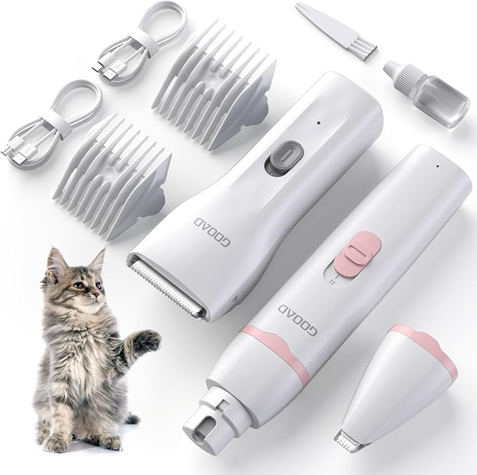 Cat Clippers for Matted Hair, Quiet Cat Shaver for Long Hair, Cordless Cat Hair Trimmer for Grooming, Cat Paw Trimmer Nail Grinder,Pet Shaver Cat Grooming Kit for Cats Small Dogs Animals(White)
