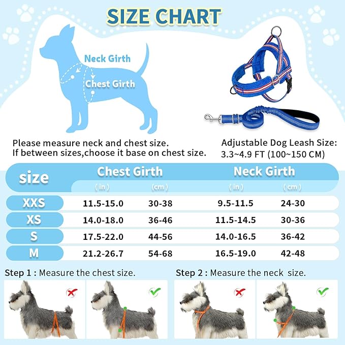 SlowTon No Pull Small Dog Harness and Leash Set, Puppy Soft Vest Harness Neck & Chest Adjustable, Reflective Lightweight Harness & Anti-Twist Pet Lead Combo for Small Medium Dogs (DB-Front Clip, S)