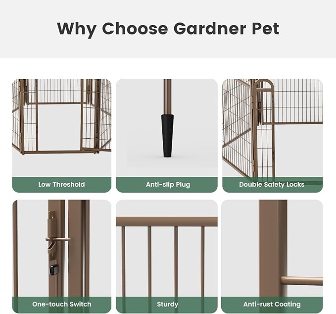 Gardner Pet Dog Playpens, 32" H 16 Panels Dog Pen Outdoor/Indoor Dog Fence Exercise Pen for Small/Medium/Large Dogs, Foldable Pet Play Yard Gate with Gravity Automatic Lock, Pet Playpen, Brown
