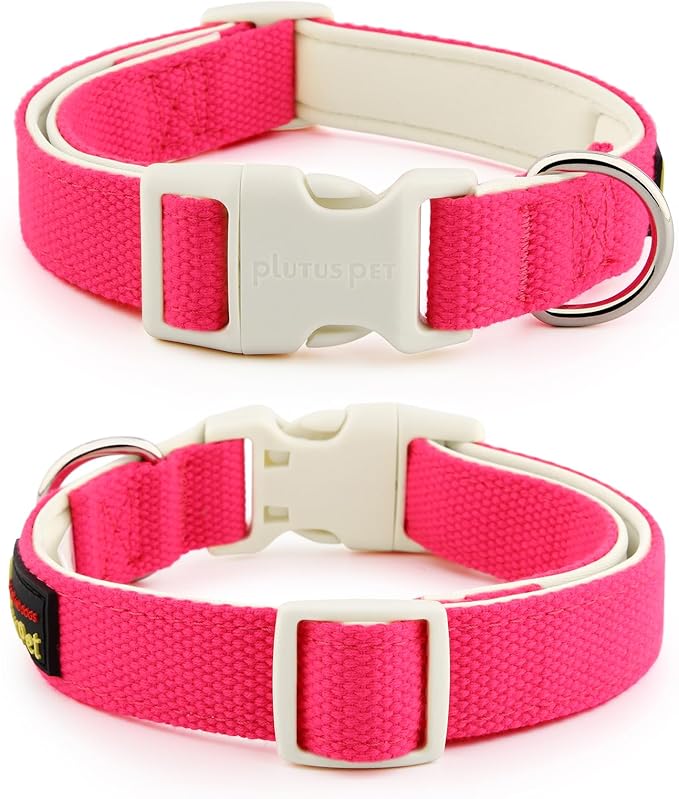 Plutus Pet Cotton Dog Collar, Heavy Duty Collar with Soft Padding, Adjustable and Comfortable for Small Medium and Large Dogs, Hot Pink, M
