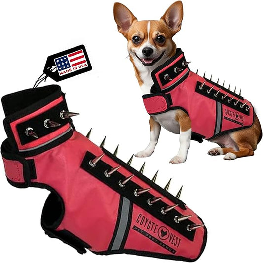 CoyoteVest SpikeVest Dog Harness Vest for Small Dogs, Reflective Dog Vest with Spikes to Shield Your pet from Coyotes, Raptor and Animal Attacks, Anti Hawk Vest, Made in USA (XS-Red)