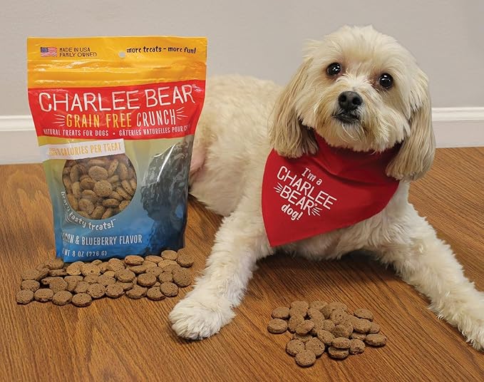 Charlee Bear Dogs Training Treat, Crunchy, Low Calorie, Grain Free Dog Treats, Made in USA, Best for Small and Medium Breeds, Bacon Blueberry & Turkey Sweet Potato Cranberry, 4 Pack 8oz Each