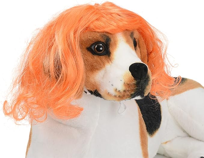 Funny Orange Long Curly Dog Wig, Cat Cosplay Wig, Pet Wigs for Halloween, Christmas, Parties, Festivals, Dog Wigs for Small Medium and Large Dogs