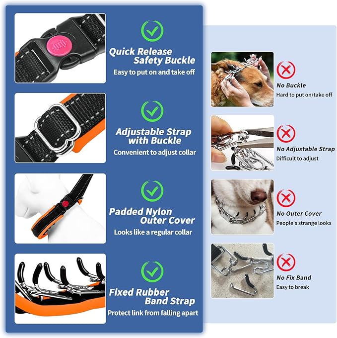 Martingale Collar for Dogs, Heavy Duty Nylon No Pull Dog Collar with Buckle, Adjustable Anti Pull Collar Reflective Slip Collar for Large Medium Small Dog Training Walking S Orange