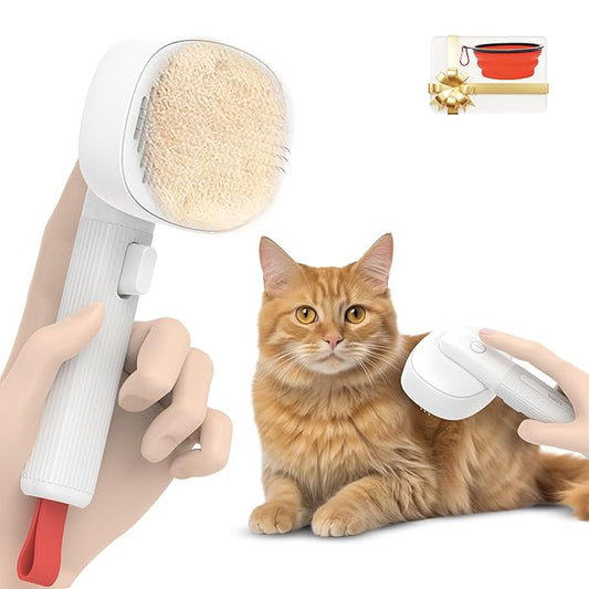 BARFI Pet Brush - Self-Cleaning Pet, Cat, Dog Shedding Brush - Multi-Functional Grooming Tool with Negative Ion Technology, Vibrating Massager, Wood's Lamp (White) - Free Pet Bowl