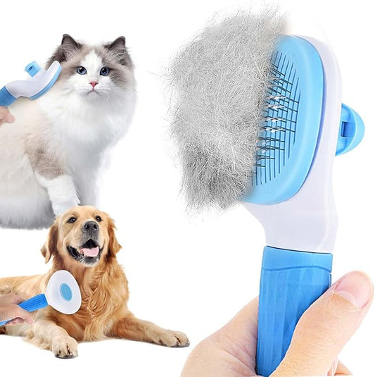 Cat Brush Self Cleaning Slicker Brush with Release Button, Dog Brush for Long or Short Haired Pets, Cat Comb Dog Shedding Brush for Pet Massage, Brush Tool Easy to Remove Loose Undercoat
