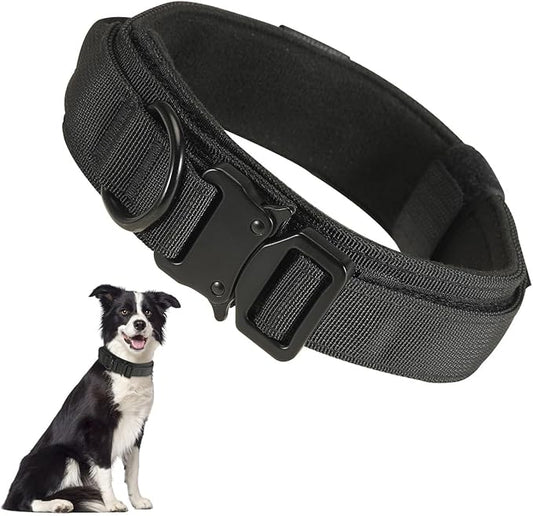 Tactical Dog Collar with Handle, Heavy Duty Military Dog Collar with Heavy Metal Buckle for Training, Adjustable Tactical Collars for for Medium and Large Dogs (L, Black)