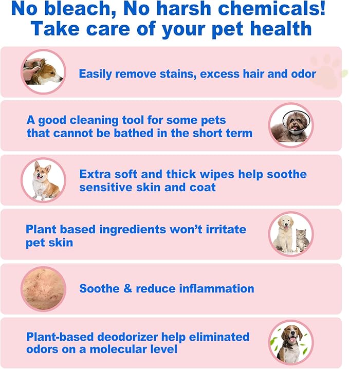 DR.EASY Super Caring Pet Wipes 100ct for Dogs and Cats, Cleans Ears, Face, Butt, Body and Eye Area – Convenient, Ideal for Home or Travel