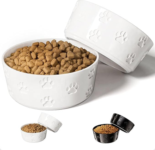 Ceramic Dog Bowl Set of 2 with Anti-Skid Base - 7.5" Wide x 3" Tall Ceramic Dog Bowls for Large Dogs - 5 Cup Capacity Food and Water Bowls for Dogs - Rubber Bottom Pet Bowl Set of 2 for Large Pets
